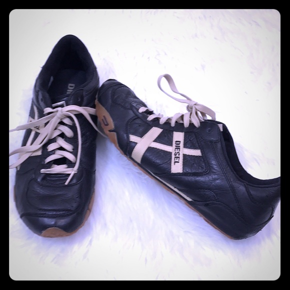 diesel black leather sneakers